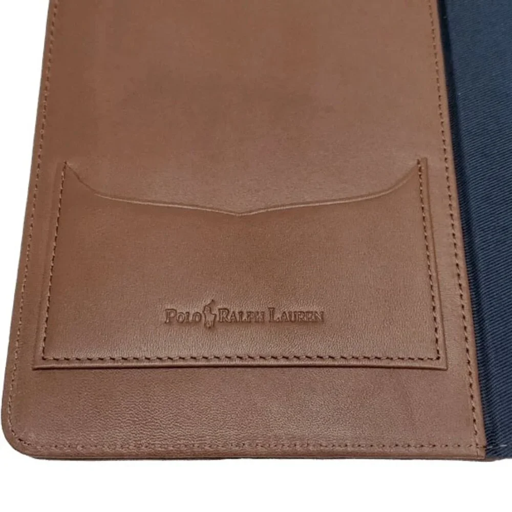 NEW POLO RALPH LAUREN Patchwork Madras Plaid & Leather Tablet Cover! Navy Brown